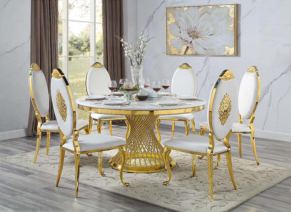 Fallon - Dining Table - Faux Marble Top & Mirrored Gold Finish