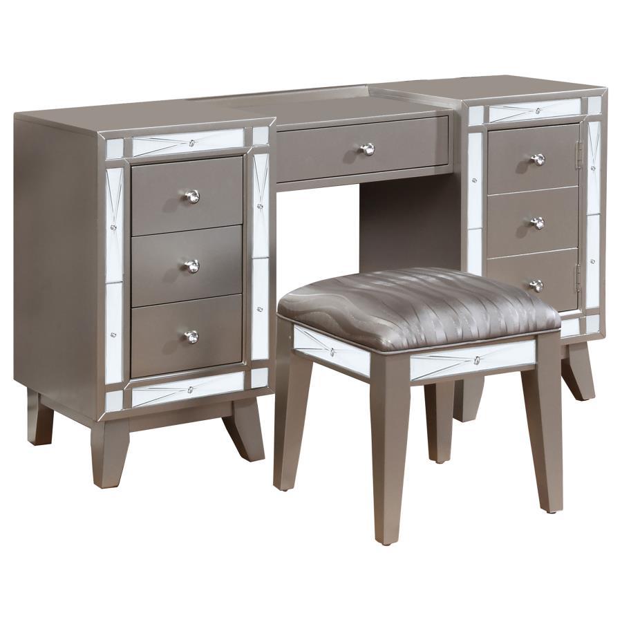 Leighton Vanity Table Set with Stool Metallic Mercury