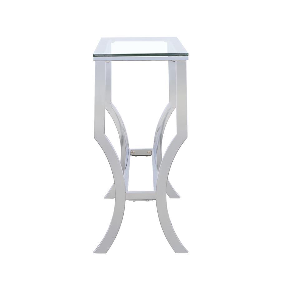 Saide - Rectangular Sofa Table With Mirrored Shelf - Pearl Silver