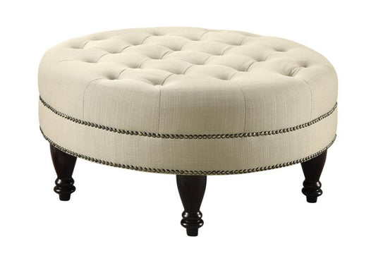Elchin - Round Upholstered Tufted Ottoman - Beige