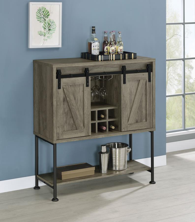 Claremont - Sliding Door Bar Cabinet With Lower Shelf - Pearl Silver