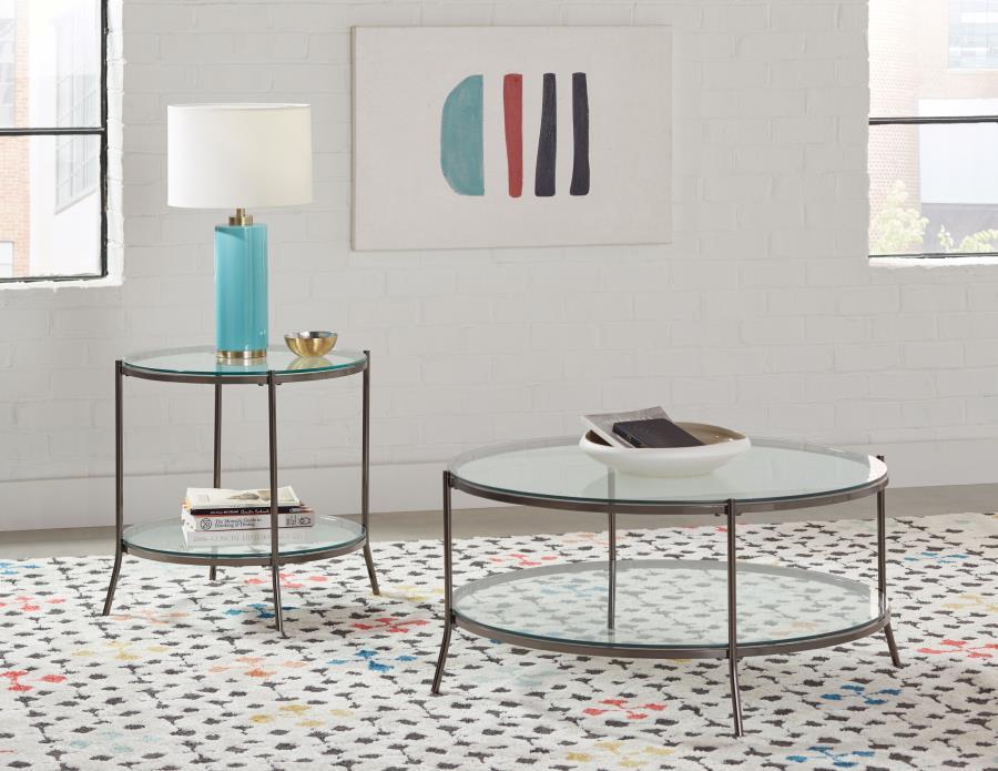 Laurie - Round Glass Top End Table - Gray