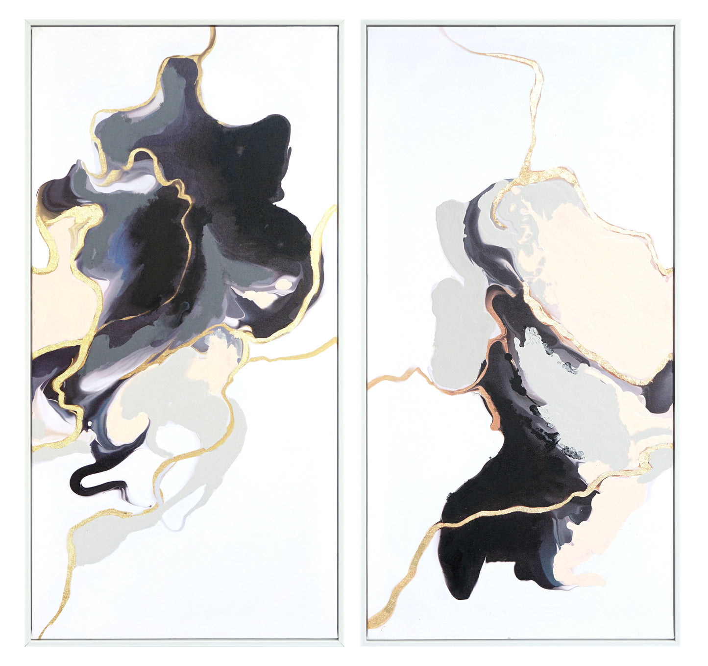 Hand Painted Textured Canvas With Foil In Frame 39 x 40 (Set of 2)