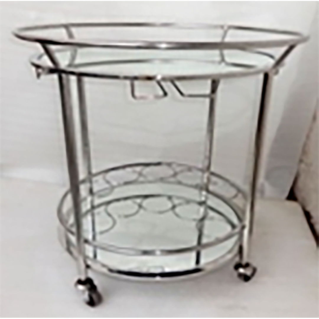 Two Tier Round Rolling Bar Cart 27" - Silver