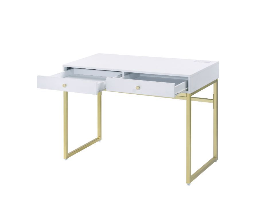 Coleen - Desk - White & Brass Finish