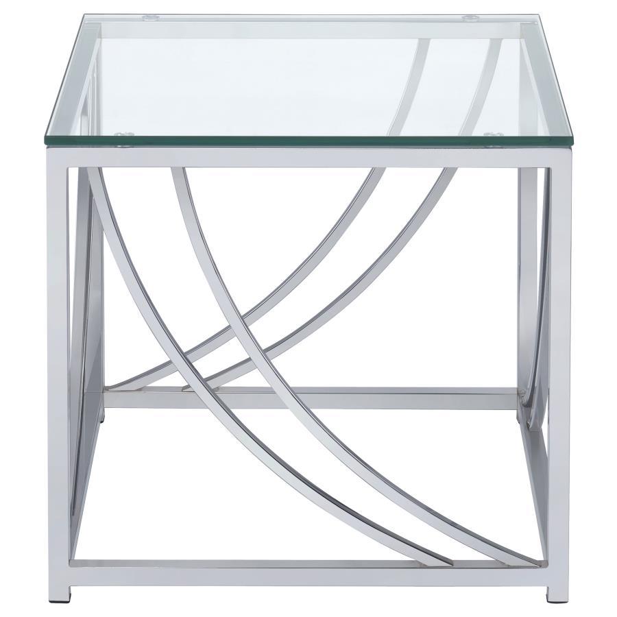 Lille - Glass Top Square End Table - Pearl Silver