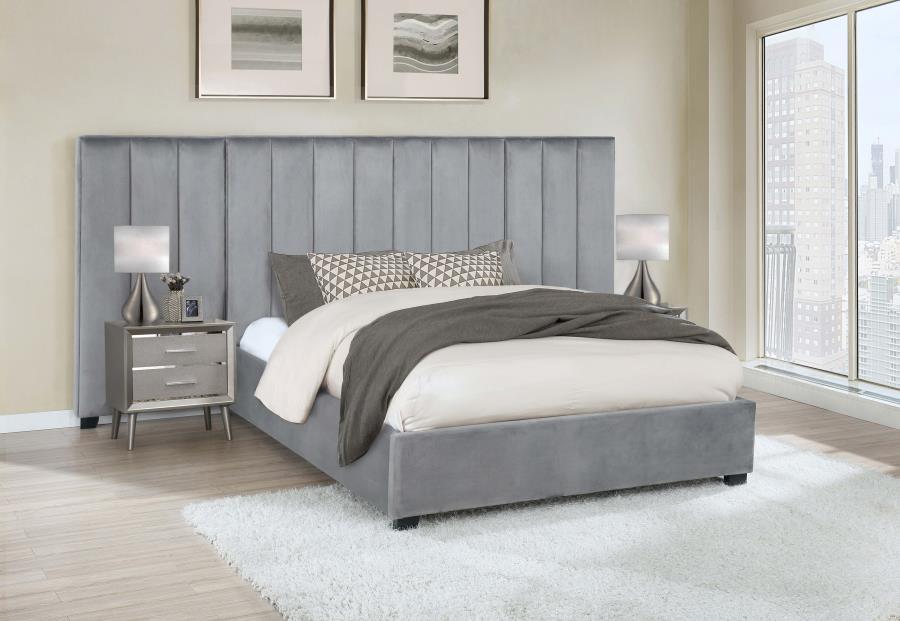 Arles - Eastern King Bed And Wing Panel Set - Dark Gray