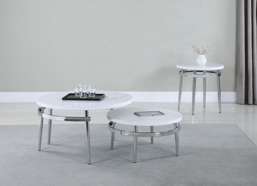 Avilla - Round End Table - Pearl Silver