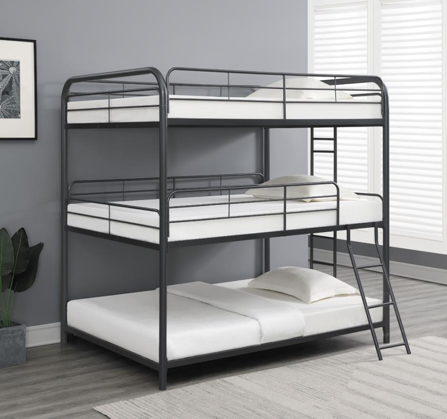 Garner - Triple Triple Full Bunk Bed With Ladder - Gray