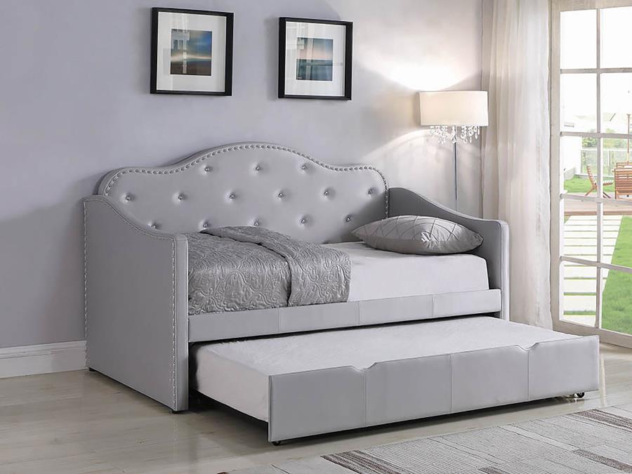 Elmore - Upholstered Twin Day Bed With Trundle - Pearl Silver