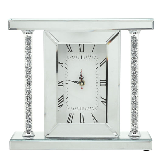 Mirrored & Glitter Table Clock 7.75"