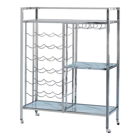 Derion - Glass Shelf Serving Cart With Casters - Pearl Silver