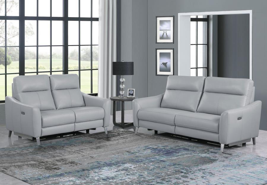 Derek - 2 Piece Power Reclining Living Room Sets - Pearl Silver