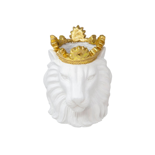 Resin Lion With Crown 9" - White