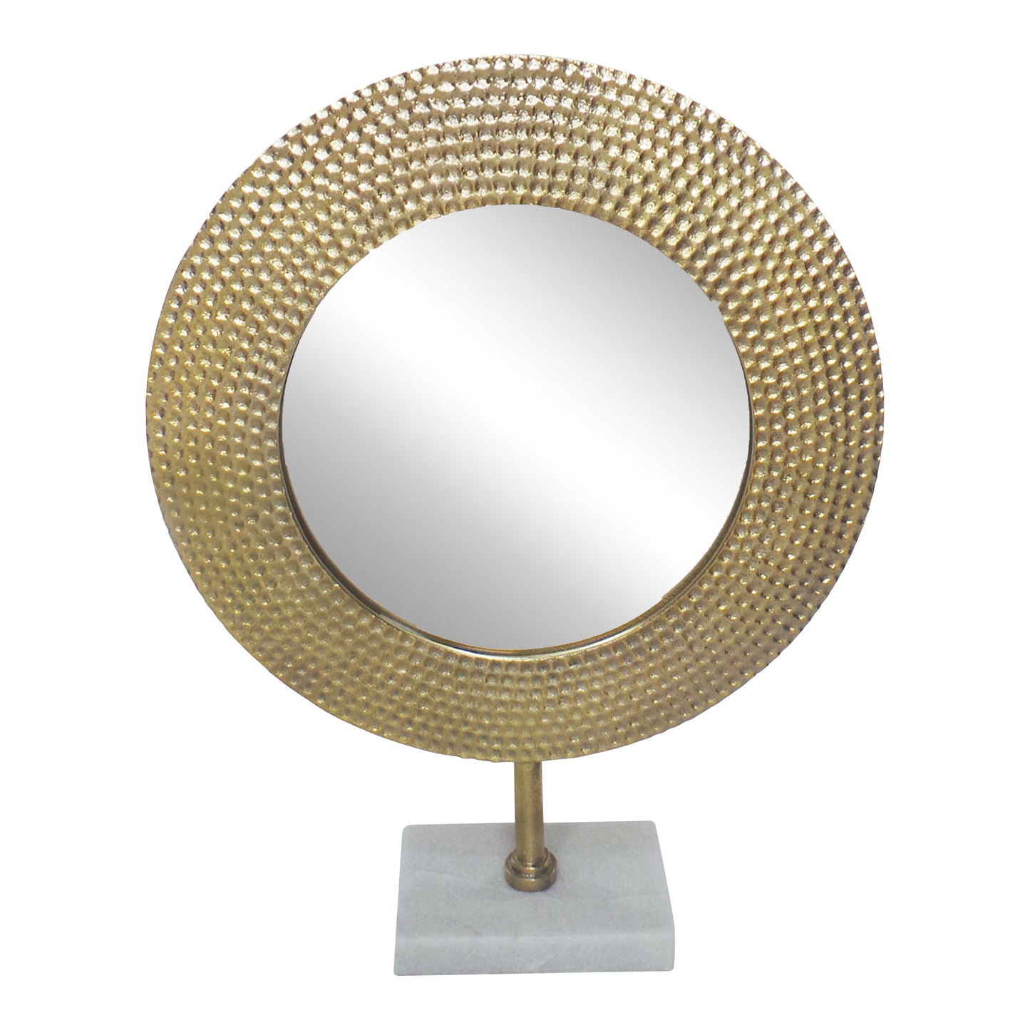 Metal Hammered Mirror On Stand 19" - Gold