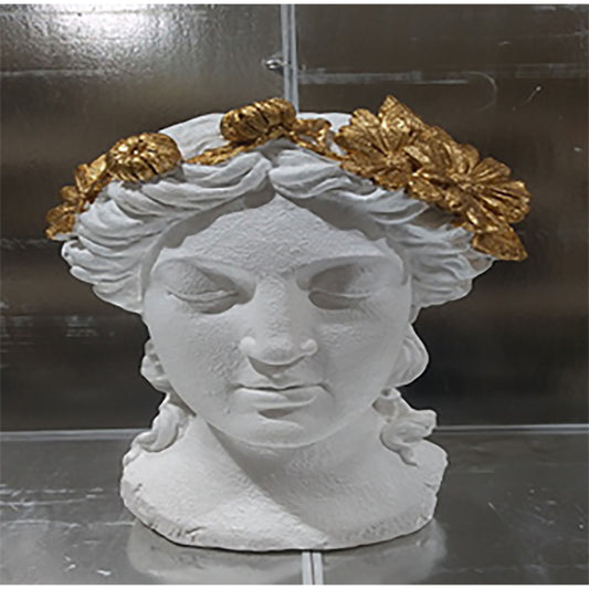 Resin Daisies Lady Head Planter 16" - White / Gold