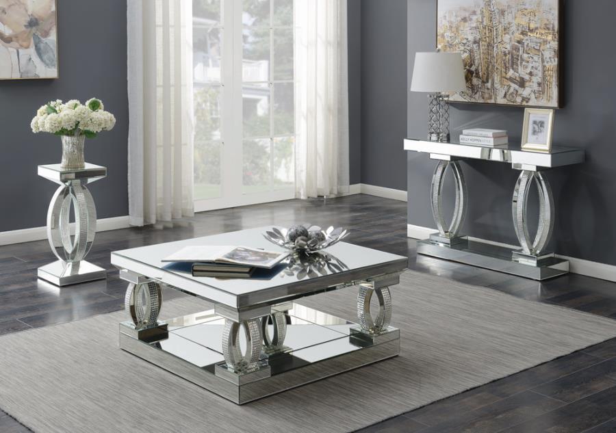 Amalia - Rectangular Sofa Table With Shelf - Pearl Silver