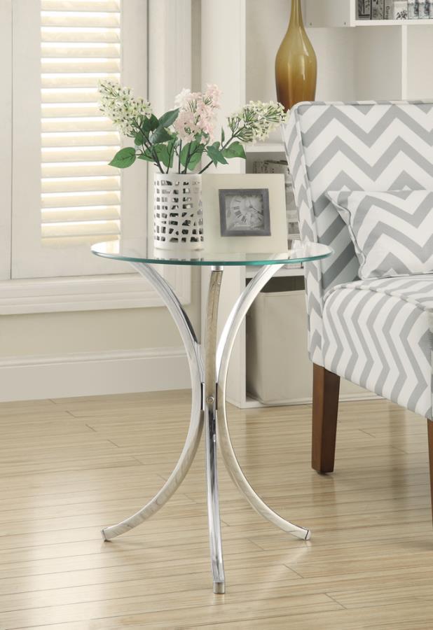 Eloise - Round Accent Table With Curved Legs - Pearl Silver