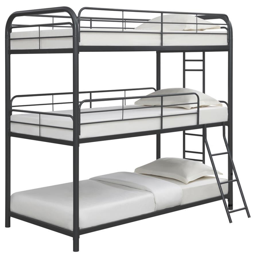 Garner - Triple Twin Bunk Bed With Ladder - Gray