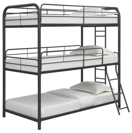 Garner - Triple Twin Bunk Bed With Ladder - Gray