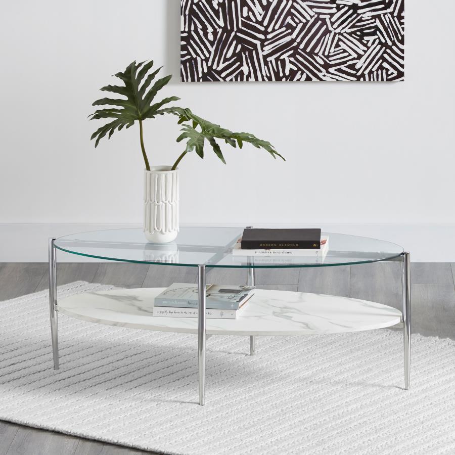 Cadee - Round Glass Top Coffee Table - White