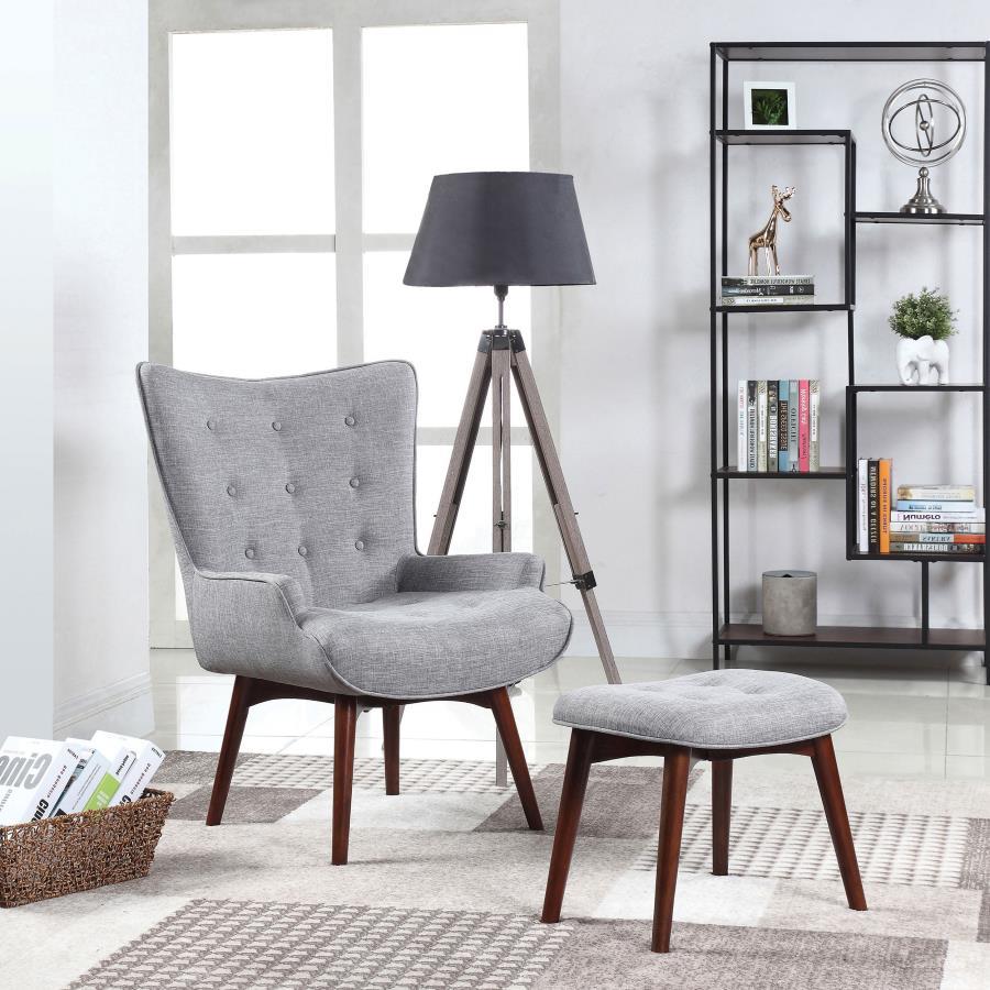 Willow - Upholstered Accent Chair With Ottoman - Pearl Silver