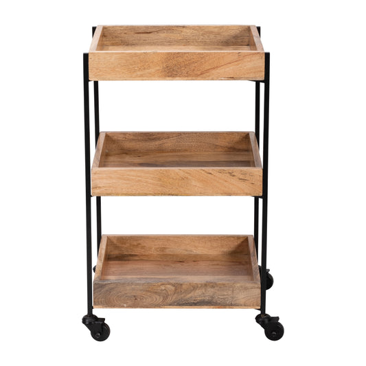 Wood Storage Cart With 3-Tier Trays 17 x 28" - Dark Brown