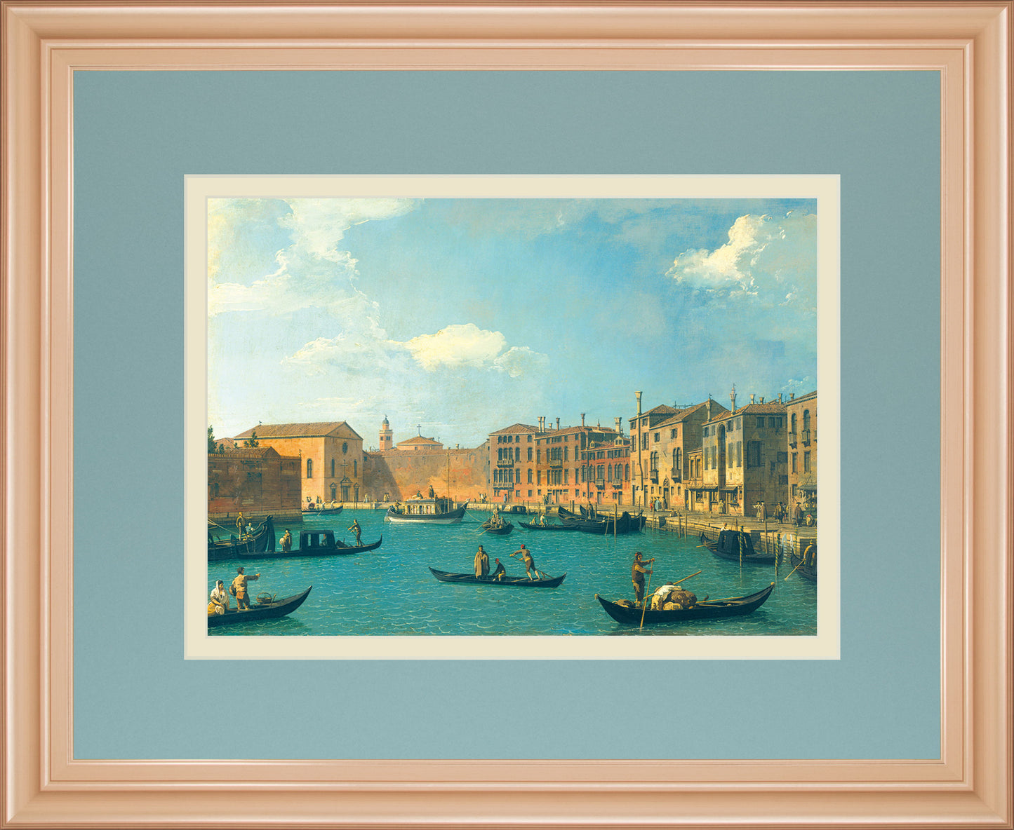 View Of The Canal Of Santa Chiara By Antonia Canaletto - Framed Print Wall Art - Blue