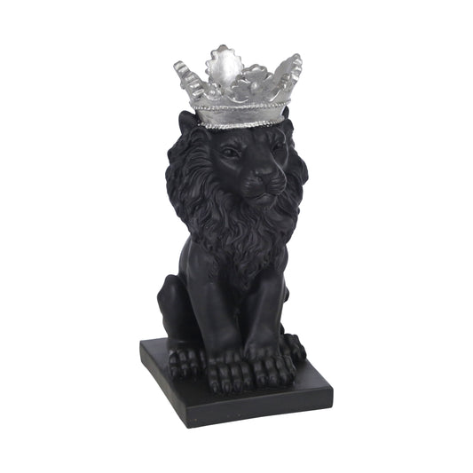 Polyresin Lion With Crown Figurine 8" - Black / Silver