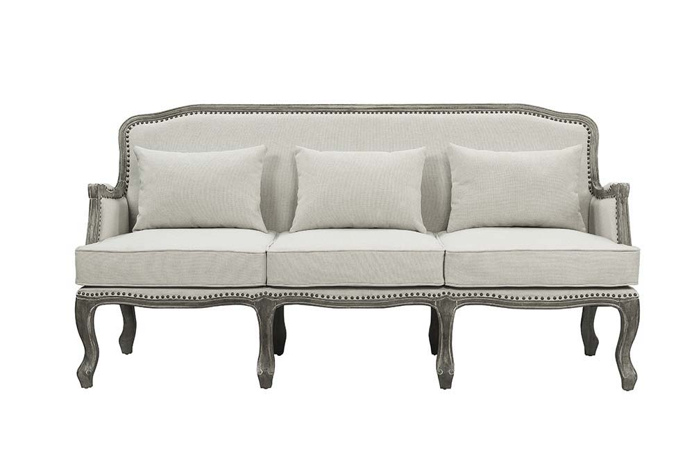 Tania - Sofa - Cream Linen & Brown Finish