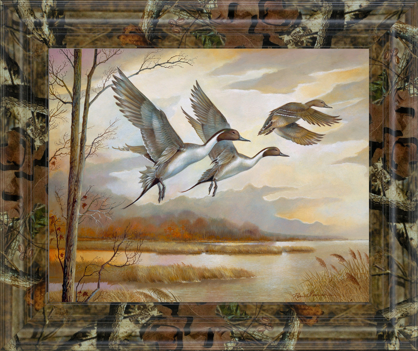 Pintails By Ruanne Manning And Mossy Oak Native Living - Framed Print Wall Art - Gold
