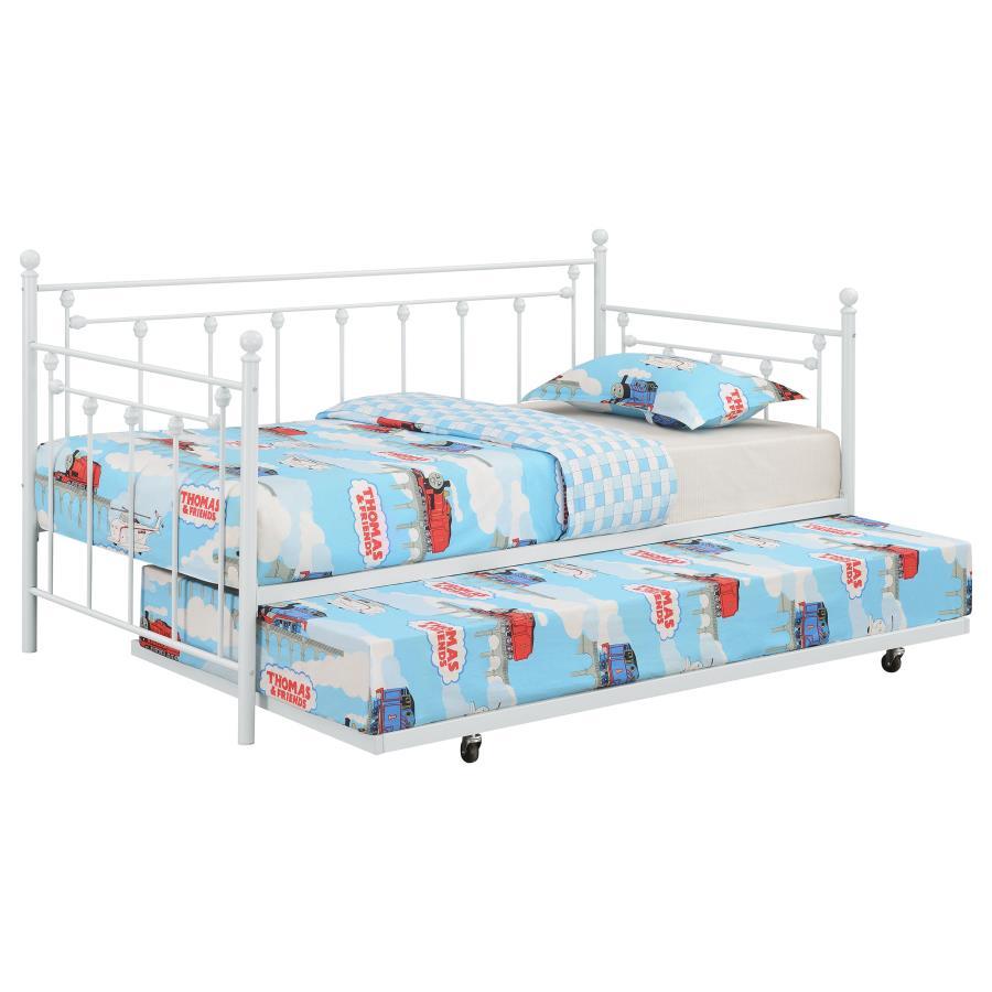 Nocus - Metal Twin Day Bed With Trundle - White