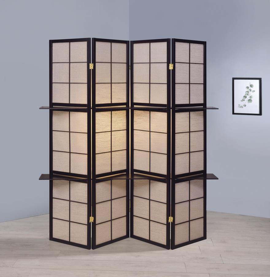 Iggy - 4-panel Folding Screen With Removable Shelves - Beige