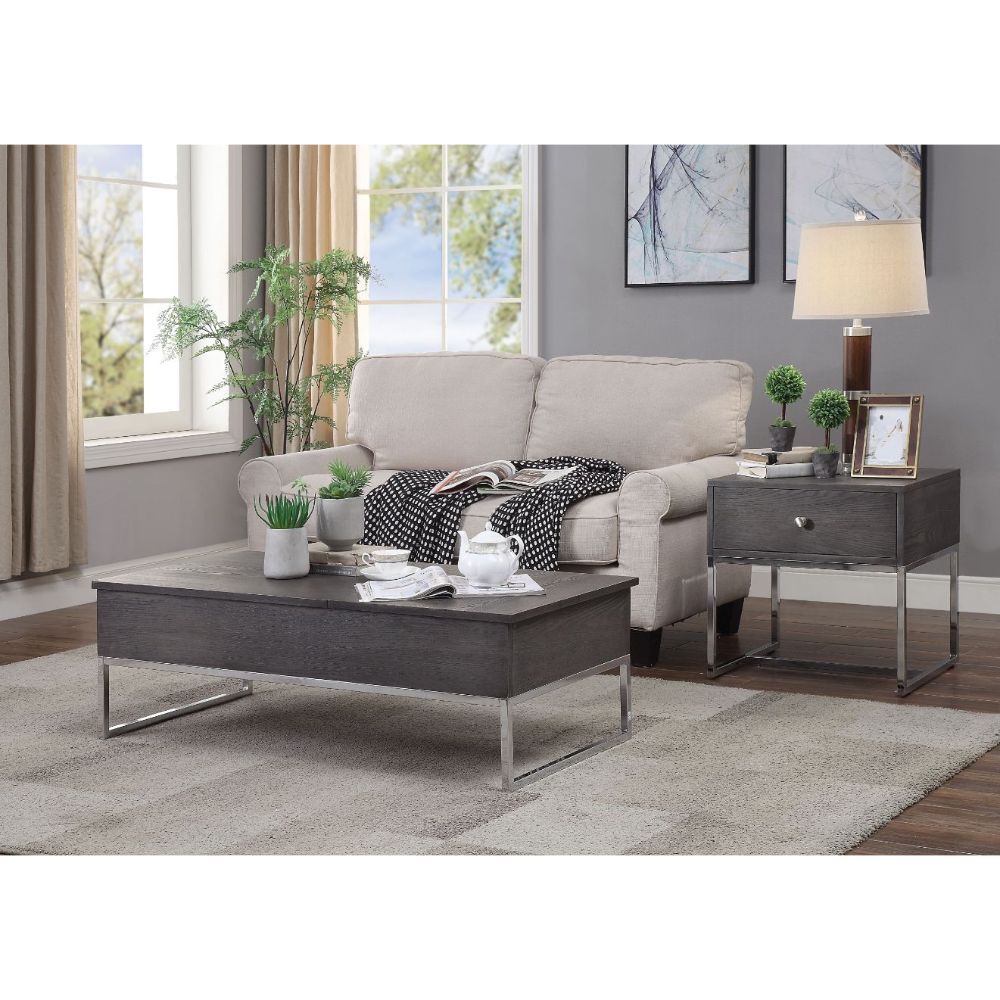 Iban - Coffee Table - Gray Oak & Chrome