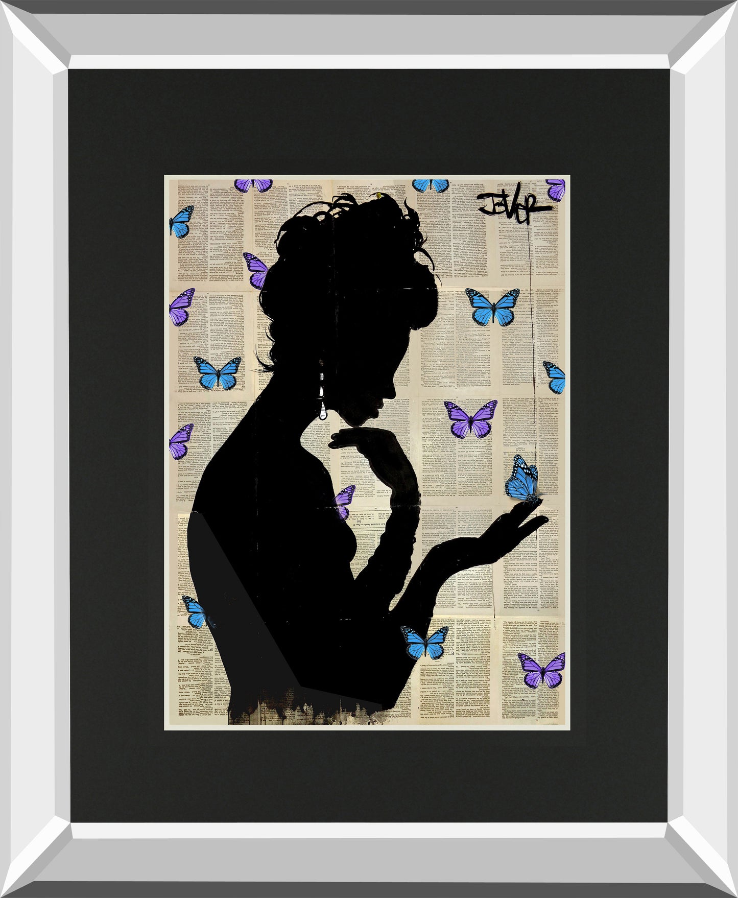 Blue Butterflight By Loui Jover Mirrored Frame