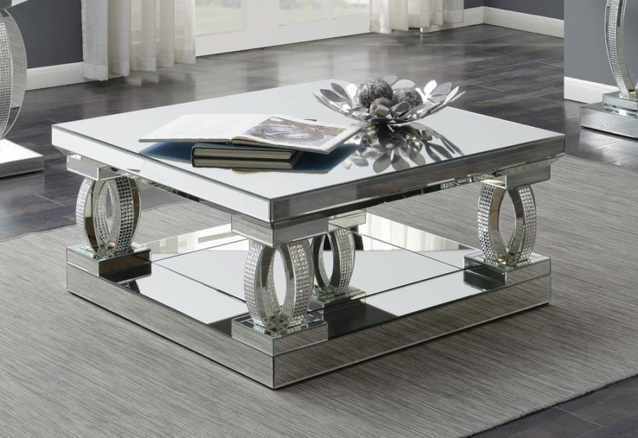 Amalia - Square Coffee Table With Lower Shelf - Pearl Silver