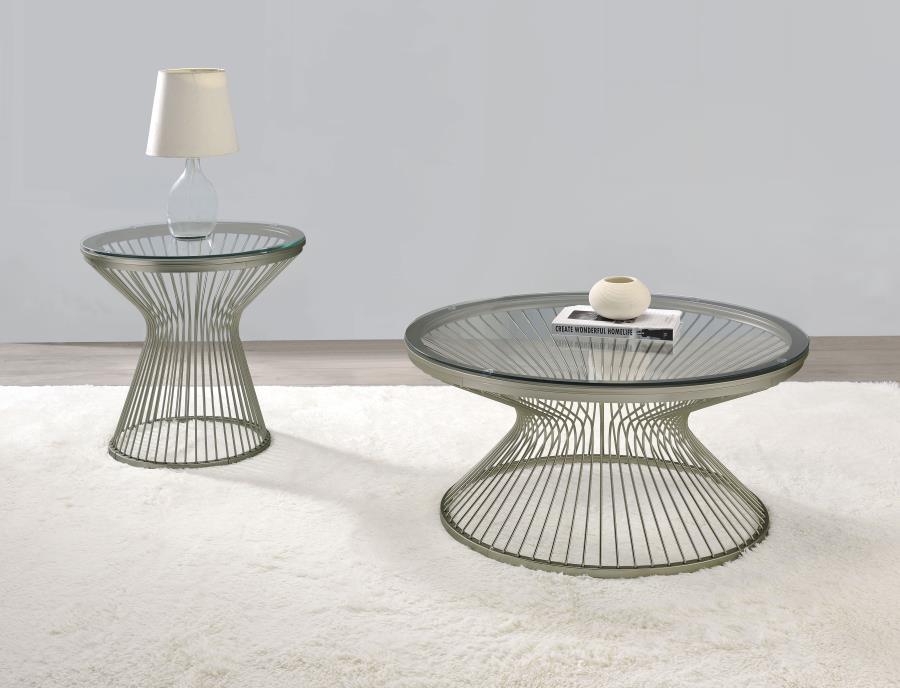 Mandy - Round Glass Top End Table - Pearl Silver