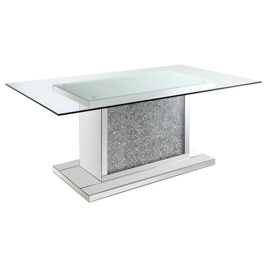 Marilyn Pedestal Rectangle Glass Top Dining Table - Pearl Silver