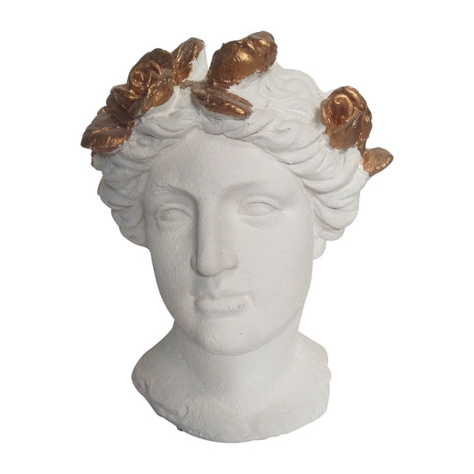 Roses Lady Head Statue - White / Gold