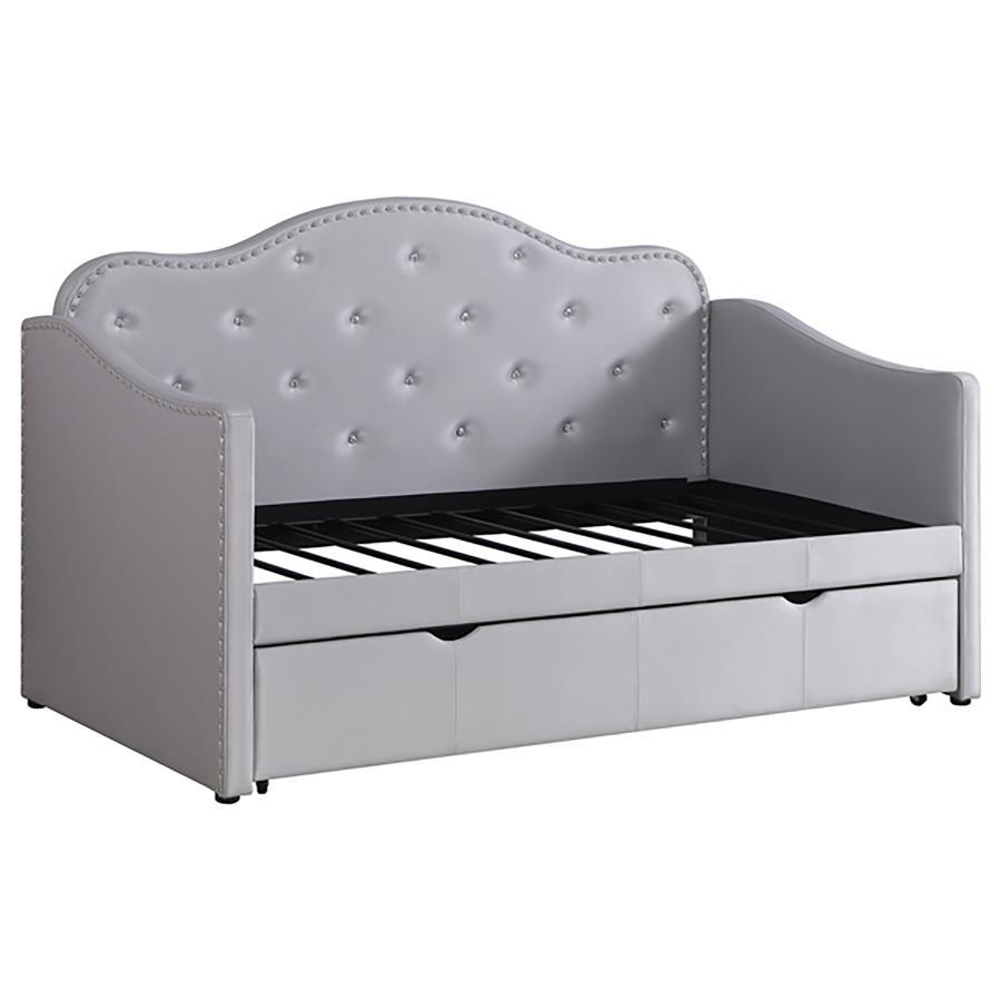 Elmore - Upholstered Twin Day Bed With Trundle - Pearl Silver