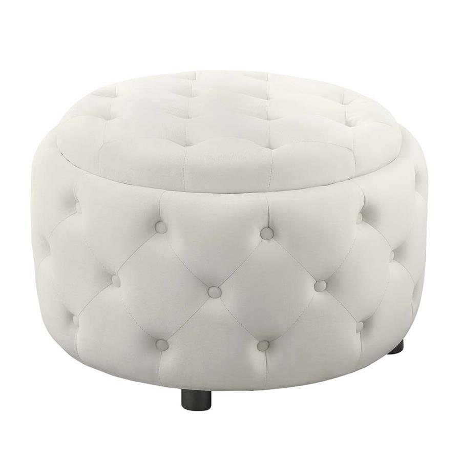 Angelina - Tufted Storage Round Ottoman - Pearl