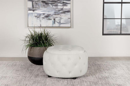 Angelina - Tufted Storage Round Ottoman - Pearl