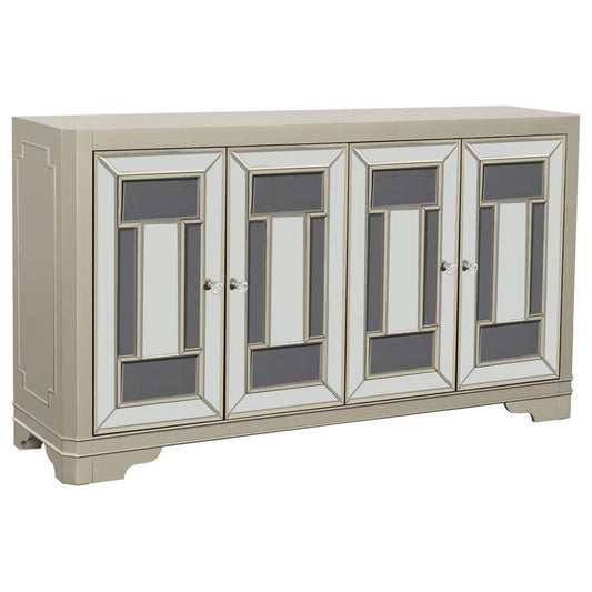 Toula - 4-mirrored Door Accent Cabinet - Pearl Silver