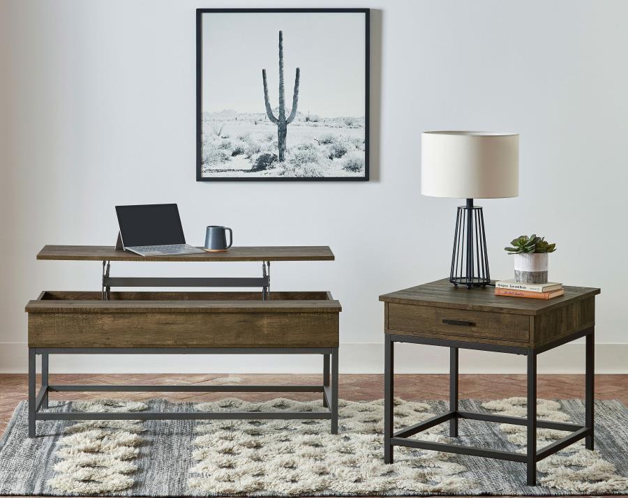 Byers - Coffee Table With Hidden Storage - Brown Oak and Sandy Black