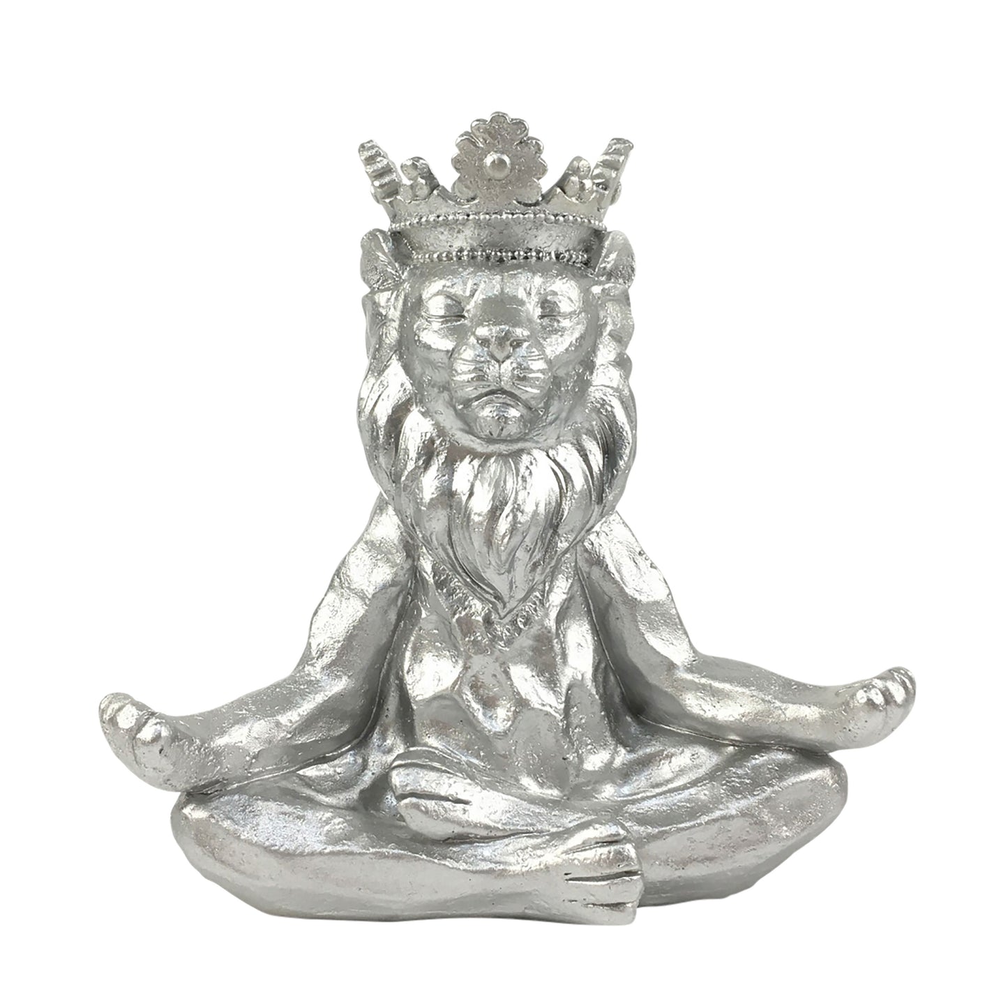 Resin Yoga Lion With Crown 7" - Silver