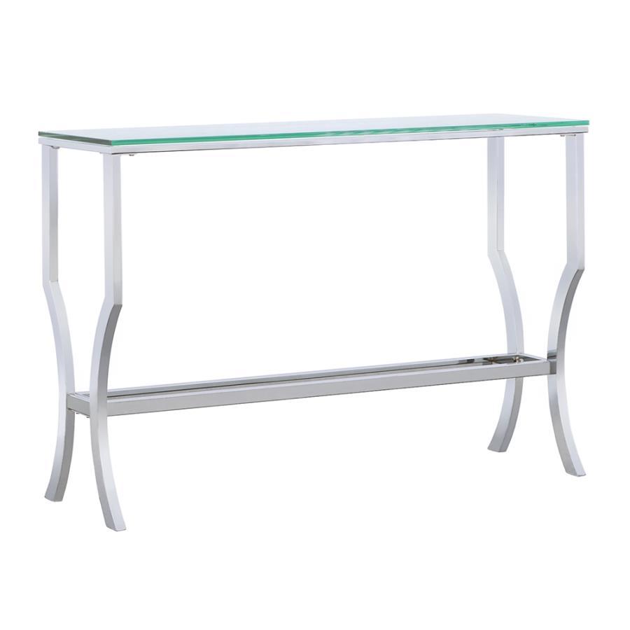 Saide - Rectangular Sofa Table With Mirrored Shelf - Pearl Silver