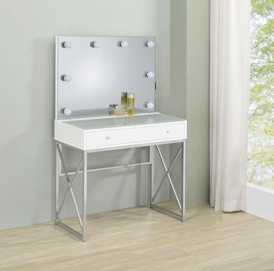 Eliza 2-piece Vanity Set with Hollywood Lighting White and Chrome