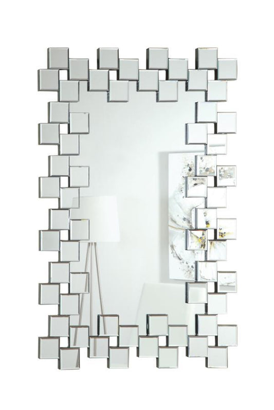 Pamela - Frameless Wall Mirror With Staggered Tiles - Pearl Silver
