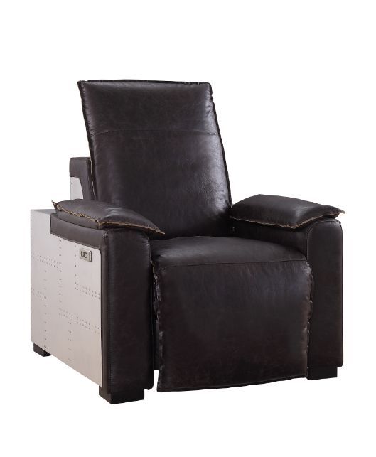 Nernoss - Recliner - Dark Grain Brown Leather & Aluminum