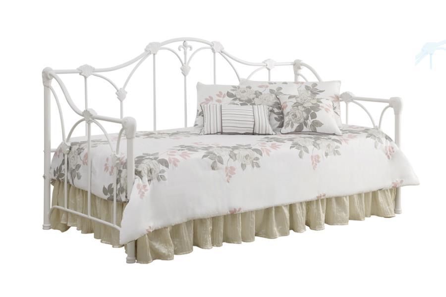 Halladay - Metal Day Bed With Floral Frame - White